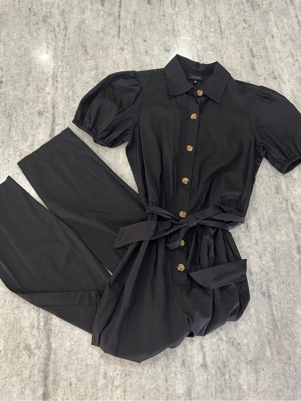 Who What Wear Black Button-Front Puff Sleeve Jumpsuit Size S